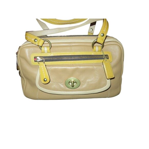 Coach 2008 Classic Bonnie Two Tone Tan & Camel Leather Dual Zipper Carryall Satc - Picture 1 of 16